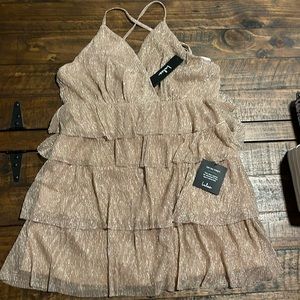 NWT Lulus rose gold ruffled mini dress size medium.